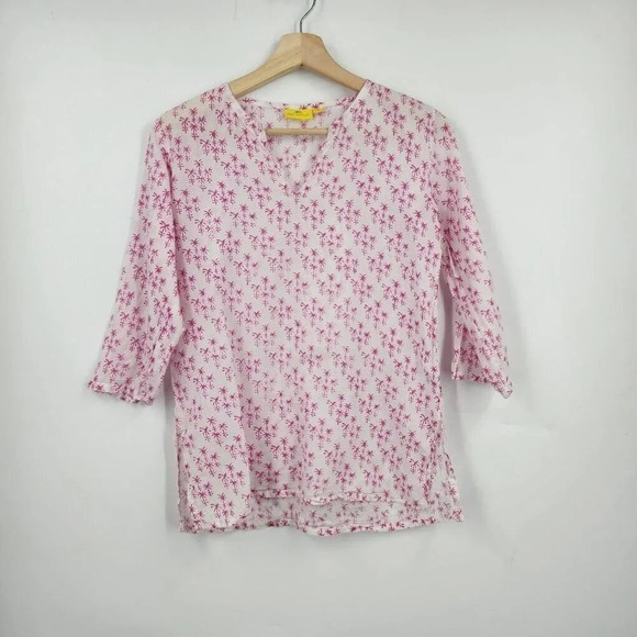 Roberta Roller Rabbit Women's Pink Palm Print Cotton Short Sleeve‎ Shirt Size 10 - Picture 1 of 8